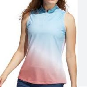 Adidas Aeroready Gradient Sleeveless Golf Polo Large L Zipper Blue White…